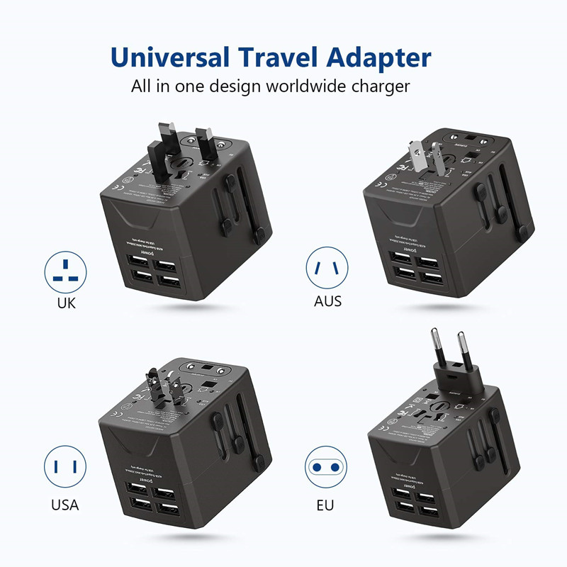 RRTRAVEL Power Plug Adapter - International Travel - 4 USB Ports for 150+ Countries - 220 Volt Adapter - Travel Adapter Type C Type A Type G I f UK EU Europe European (4 USB Travel Adapter)