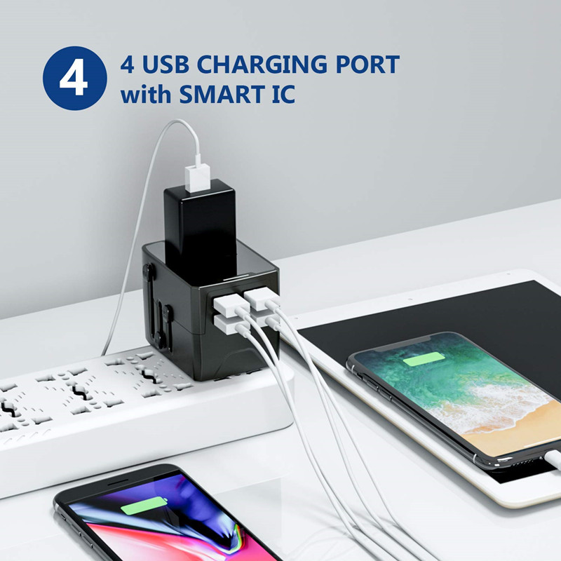 RRTRAVEL Power Plug Adapter - International Travel - 4 USB Ports for 150+ Countries - 220 Volt Adapter - Travel Adapter Type C Type A Type G I f UK EU Europe European (4 USB Travel Adapter)