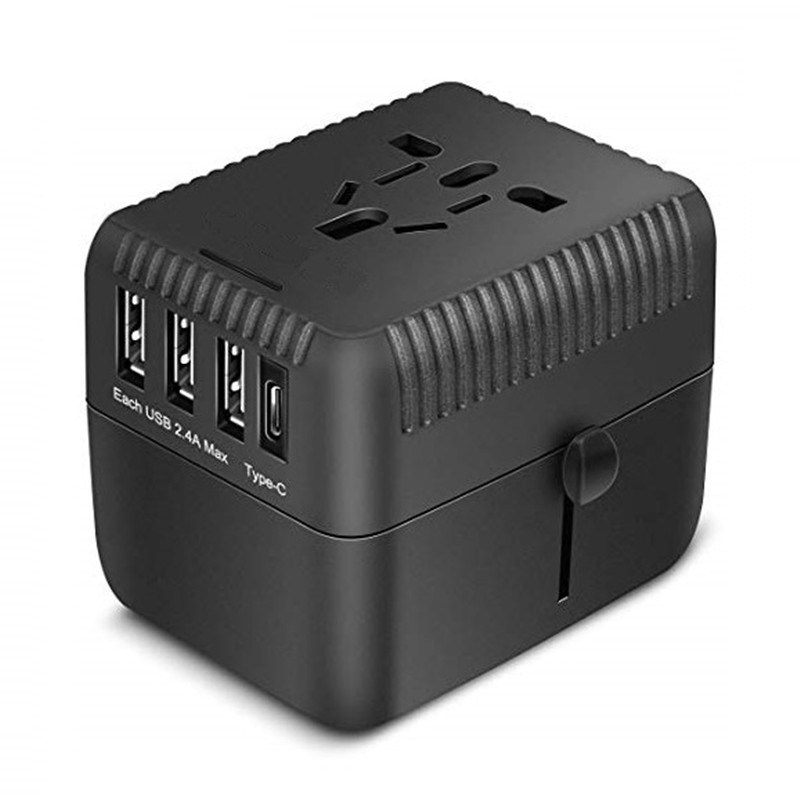 RRTRAVEL Universal Travel Adapter, All in One International Power Adapter with 3 USB + 1 Type-C Charging Ports, European Plug Adapter, AC Outlet Plug Adapter for European, US, UK, AU 160+ Countries