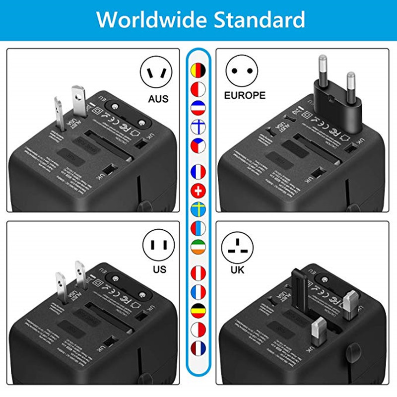 RRTRAVEL Universal Travel Adapter, International Power Adapter, Worldwide Plug Adaptor with 4 USB Ports, High Speed 5A Wall Charger, All in One AC Socket for USA UK AUS Europe Asia Cell Phone Laptop