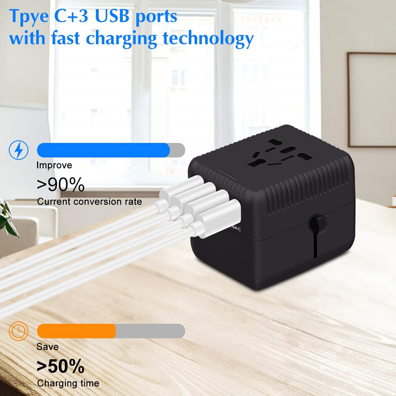 PD Universal Travel Adapter One International Wall Charger AC Plug Adaptor with 5A Smart Power and and 3.0A USB Type-C for USA EU UK AUS