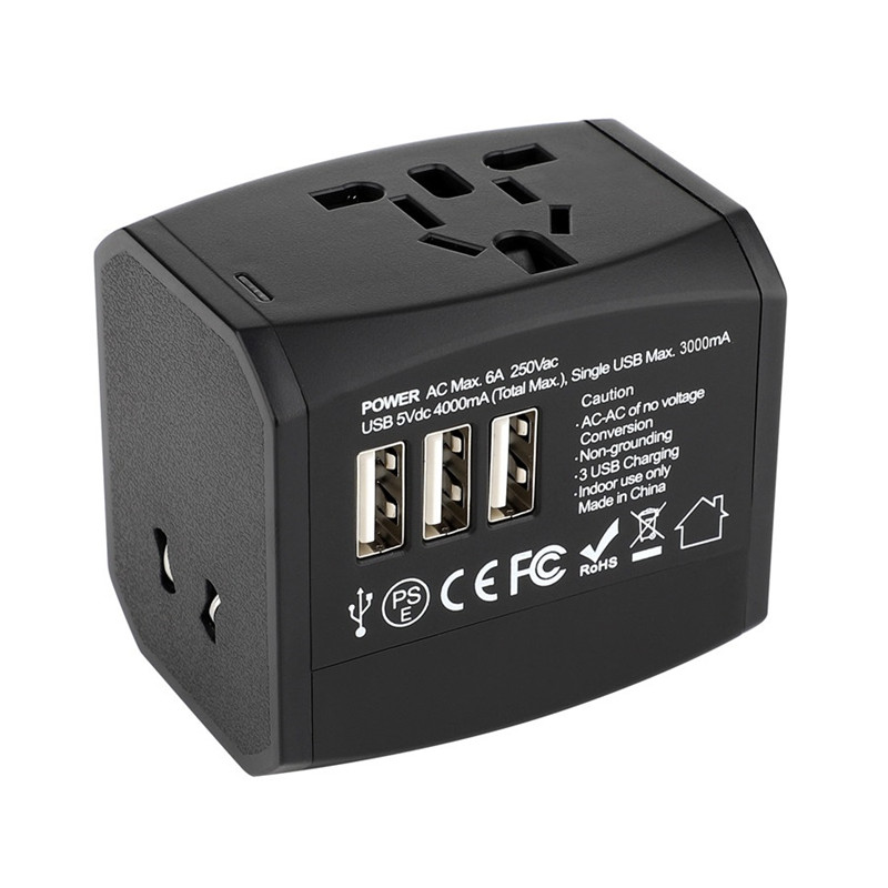 RRTRAVEL Universal Travel Adapter, All-in-one International Power Adapter with 4A 3 USB, European Adapter Travel Power Adapter Wall Charger for UK, EU, AU, Asia Covers 150+Countries