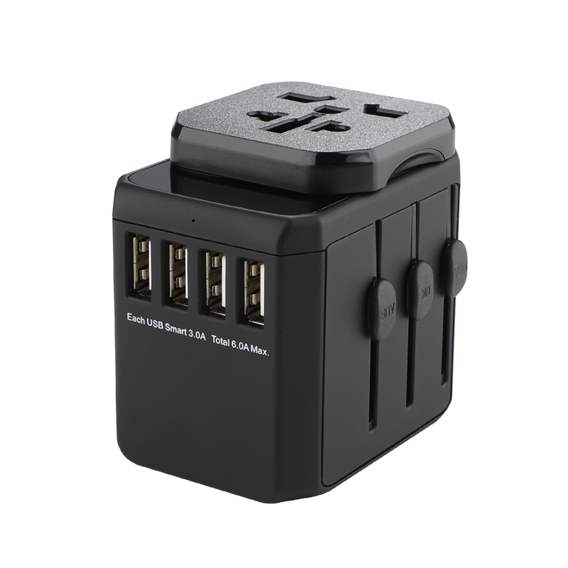 Grounding110V-240V worldwide plugs universal 4 USB port 5V/6A standard multipurpose travel adapter